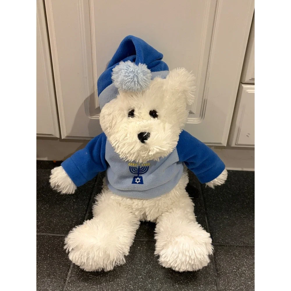 Kohls Cares Hanukkah Teddy Bear White Plush Blue Menorah Sweater Hat 20 inch